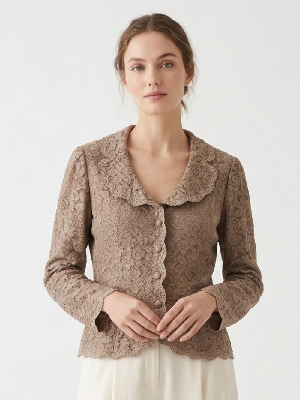 Vintage Talbots Jacket Taupe Lace Floral Whimsigoth Coquette Fairy 14